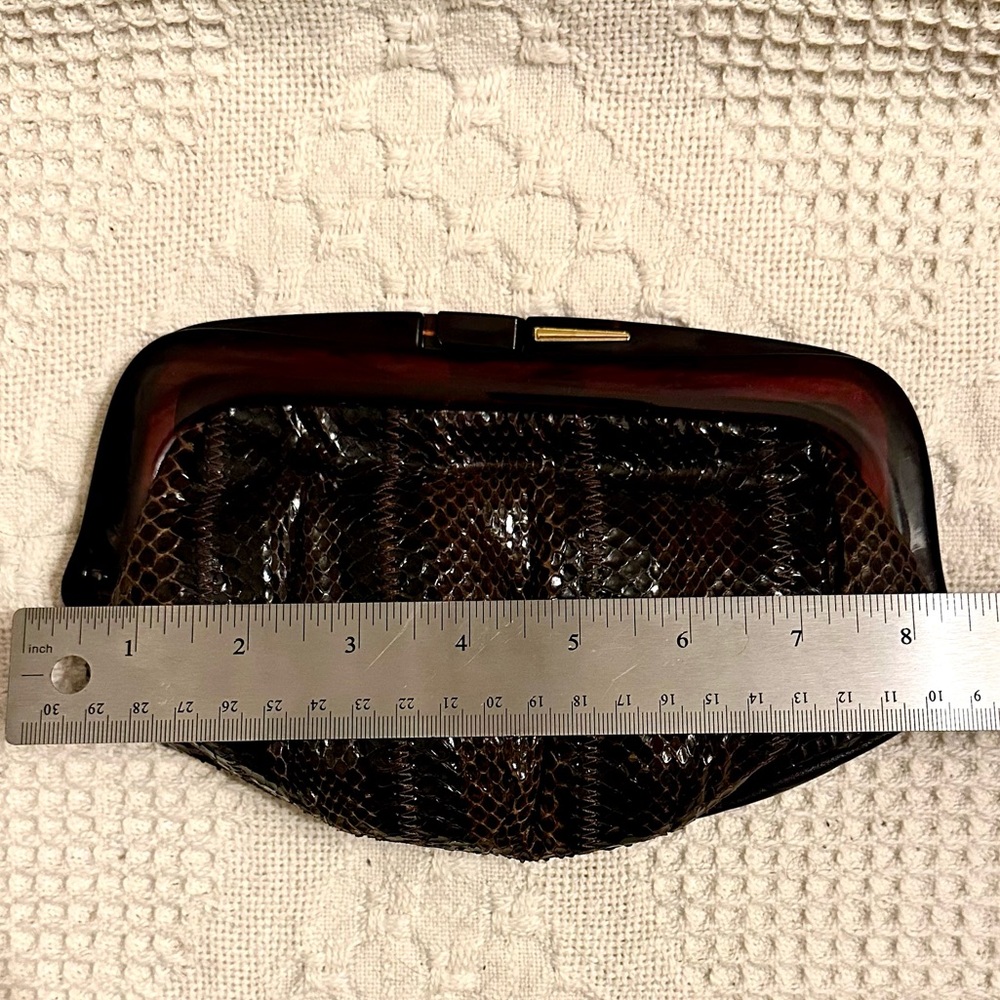 Vtg Snakeskin Leather Clutch/ Cross Body Bag Chocolate Brown Borsa Bella Italy - Picture 12 of 15